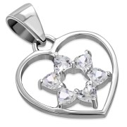 Heart Star of David Silver Pendant set w/ Clear CZ, p360